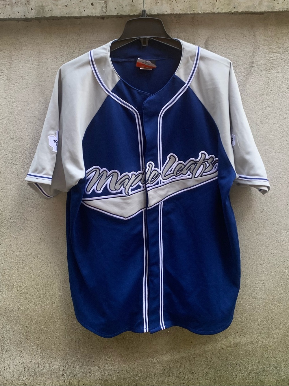 Maple Leafs Blue and Grey Embroidered Baseball Jersey Size XL